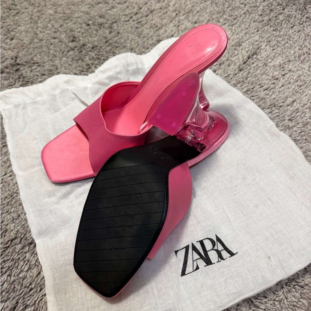 ZARA Pink Slide Sandals with Clear Sculptural Heel - Picture 6 of 6